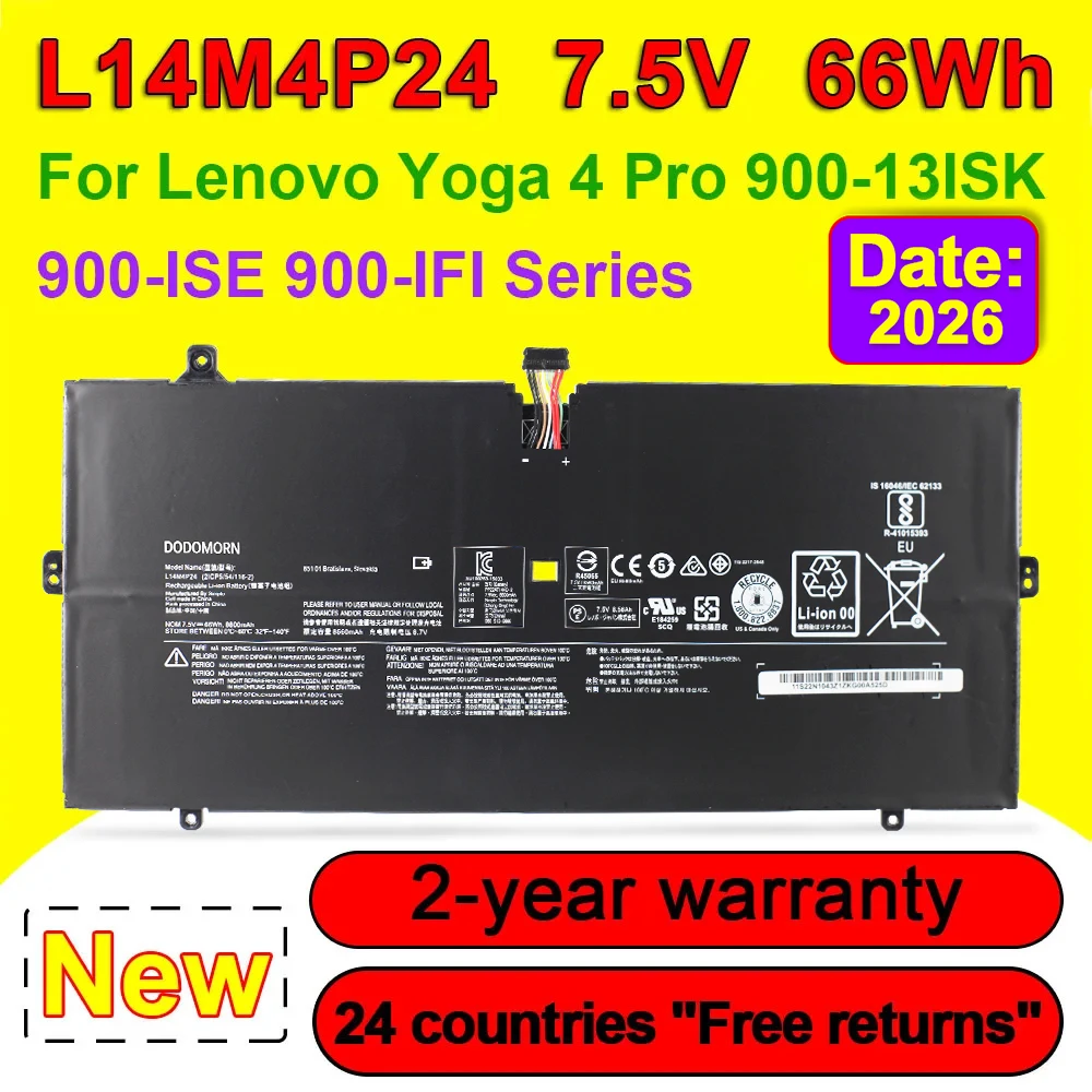 L14M4P24 para Lenovo Yoga 4 Pro 900-13ISK 900-ISE 900-IFI serie batería de ordenador portátil L14L4P24 7,5 V 66Wh 2ICP5/54/115-2 5B10H43261