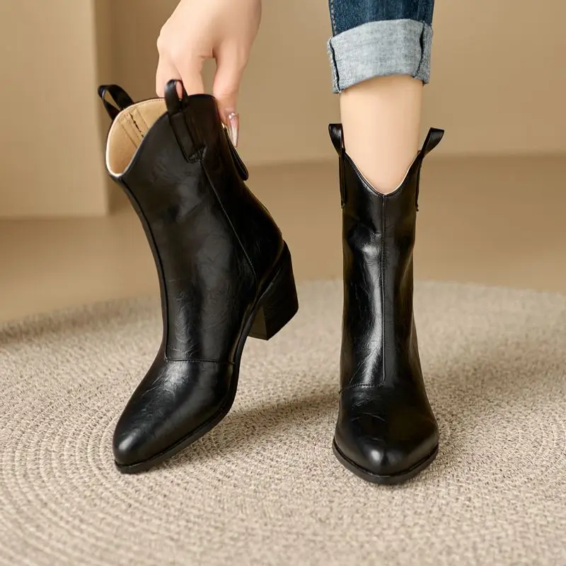 

SIMLOVEYO женские ботильоны с острым носком на блочном каблуке 6 см, модные стильные ботильоны для отдыха, лидер продаж, большие размеры 46-48