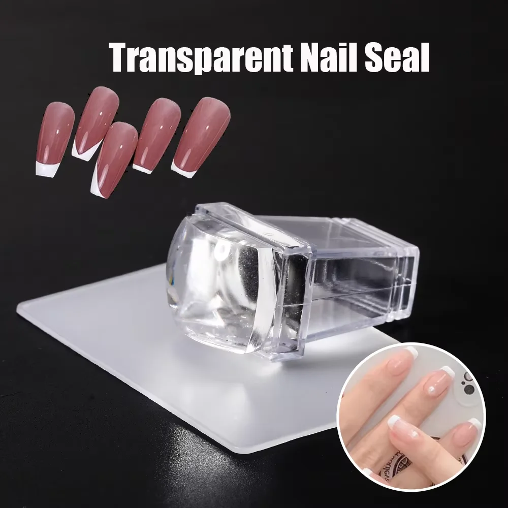 Linmada carimbo retangular para arte em unhas, almofada de tinta de silicone transparente com placa padrão de raspador, adequado para uso doméstico e em salão de beleza
