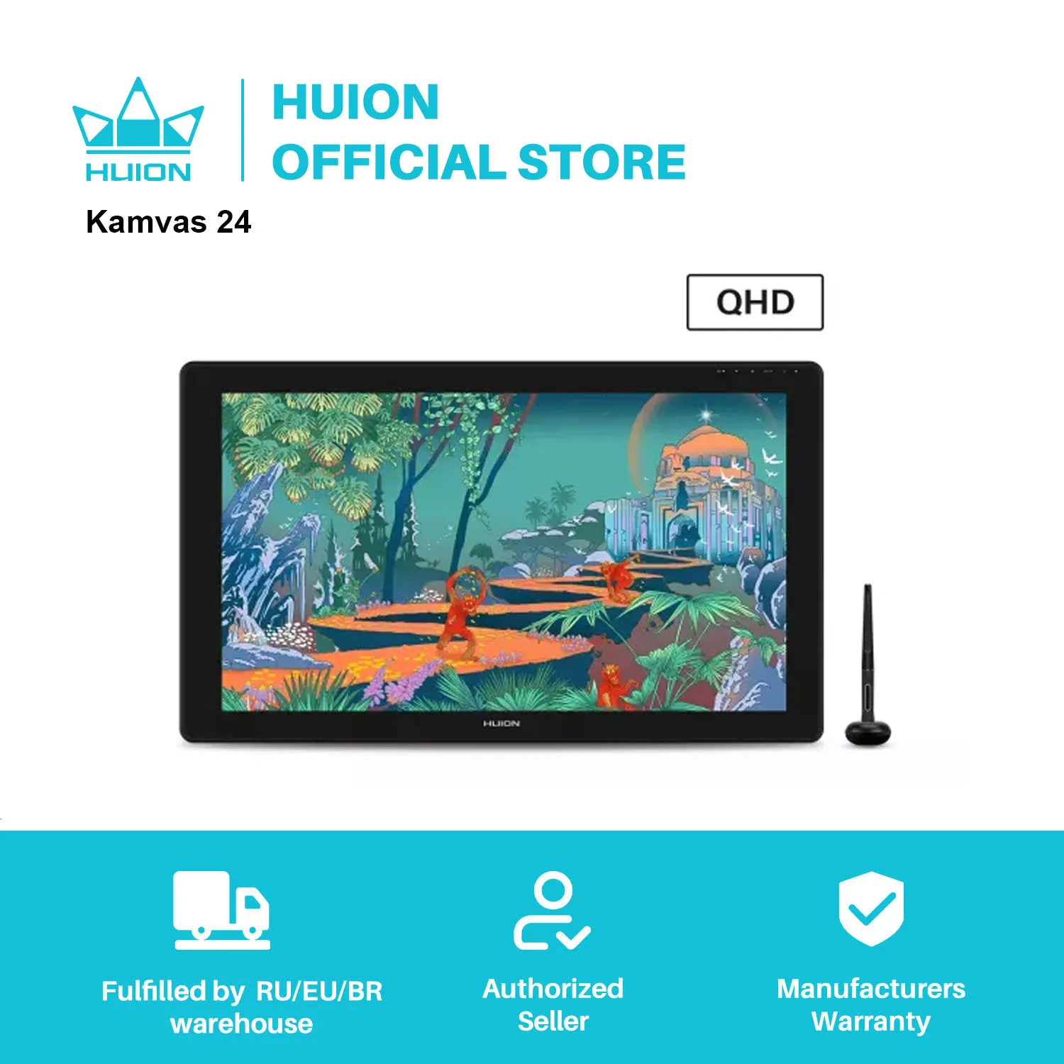 

HUION Kamvas 24 Graphic Pen Tablet Monitor Display 23.8 Inch 3-in-1 Cable V15 Driver 120%sRGB HDR Anti-glare matte film Windows