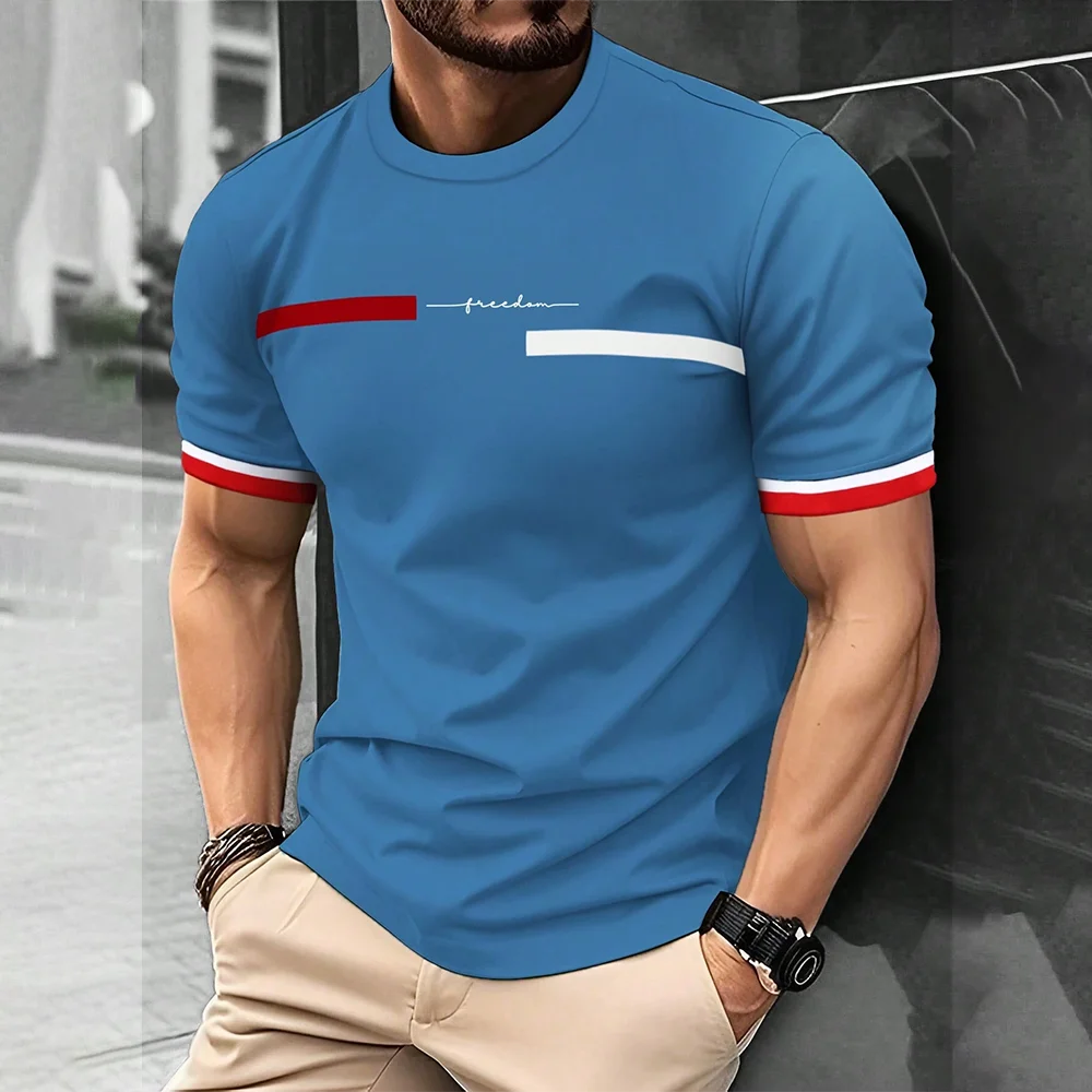 Camiseta para hombre, moda con estampado de letras a rayas 3D, tendencia Hip Hop, ropa de calle Harajuku, camisetas informales de gran tamaño con cuello redondo, camisetas de verano para hombre