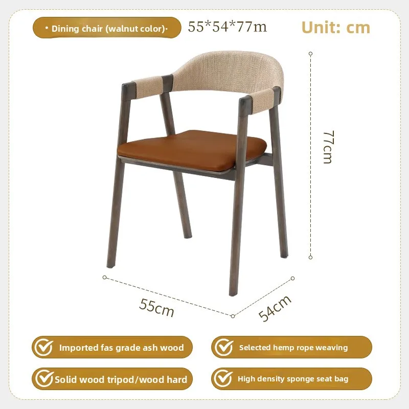 Silla nórdica de cuerda para hogar, restaurante, comedor, hotel, respaldo simple de madera maciza, cafetería, tienda de té de la leche, bolsa suave