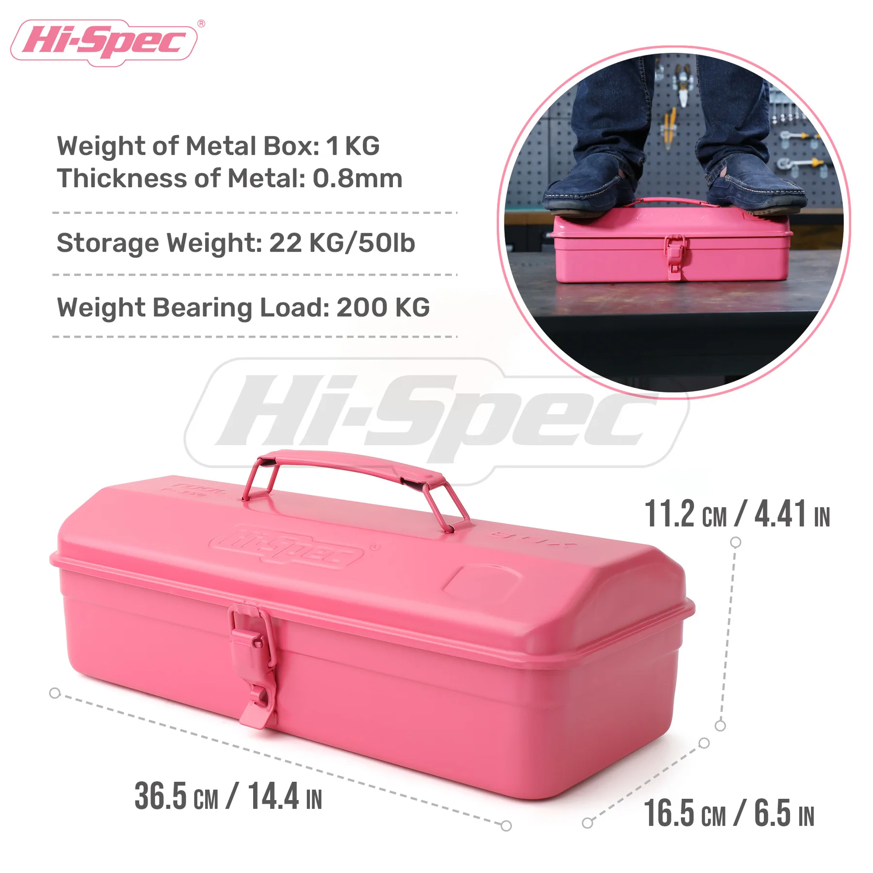 Hi-Spec 1pc Metal Tool Case Pink Steel Barn Style Iron Tool Box Portable Tool Storage Container Empty Organizer Suitcase Toolbox