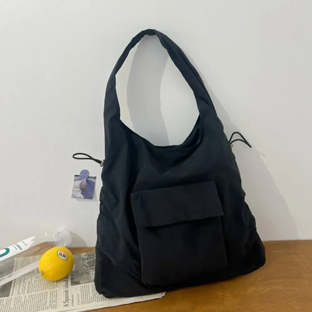 Bolsa de ombro estilo coreano para meninas, bolsa axilas com cordão, bolsa de grande capacidade, tecido Oxford monocromático