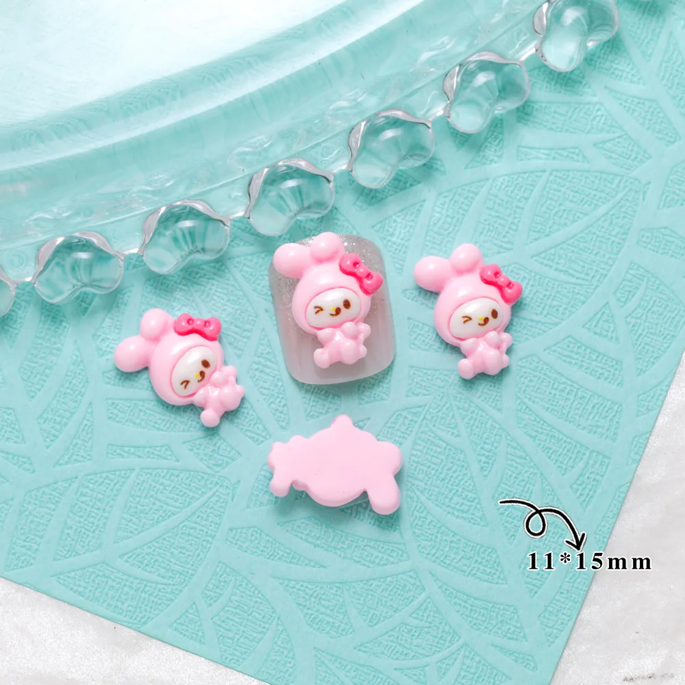 50 stuks 3D Crystal Bowtie Hello Kitty & My Melody nagelbedels - mat hars voor Kawaii manicures