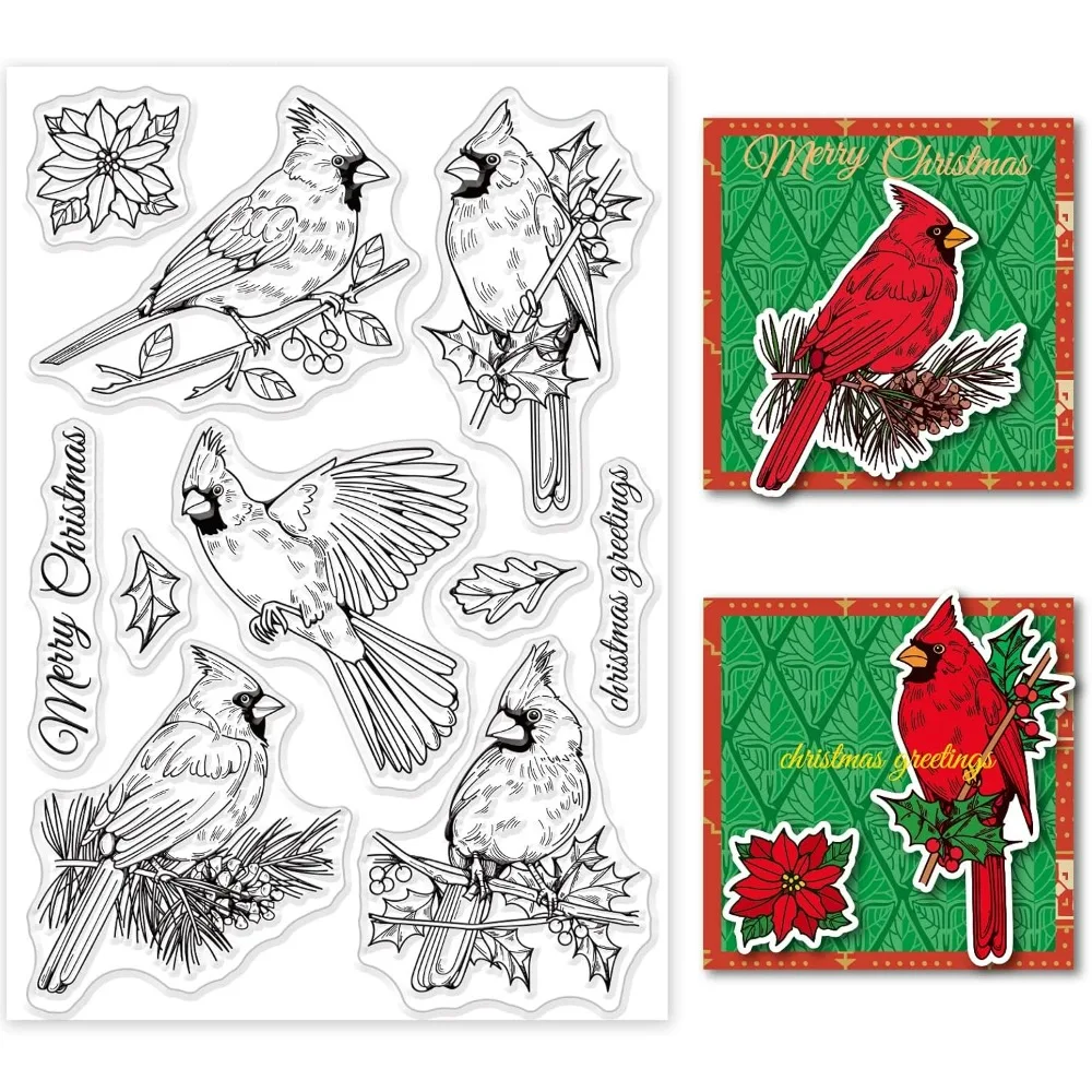 Cardinal Silicone Clear Stamp Bird Transparent Silicone Stamp Christmas Rubber Stamp for Scrapbook Journal Card Making