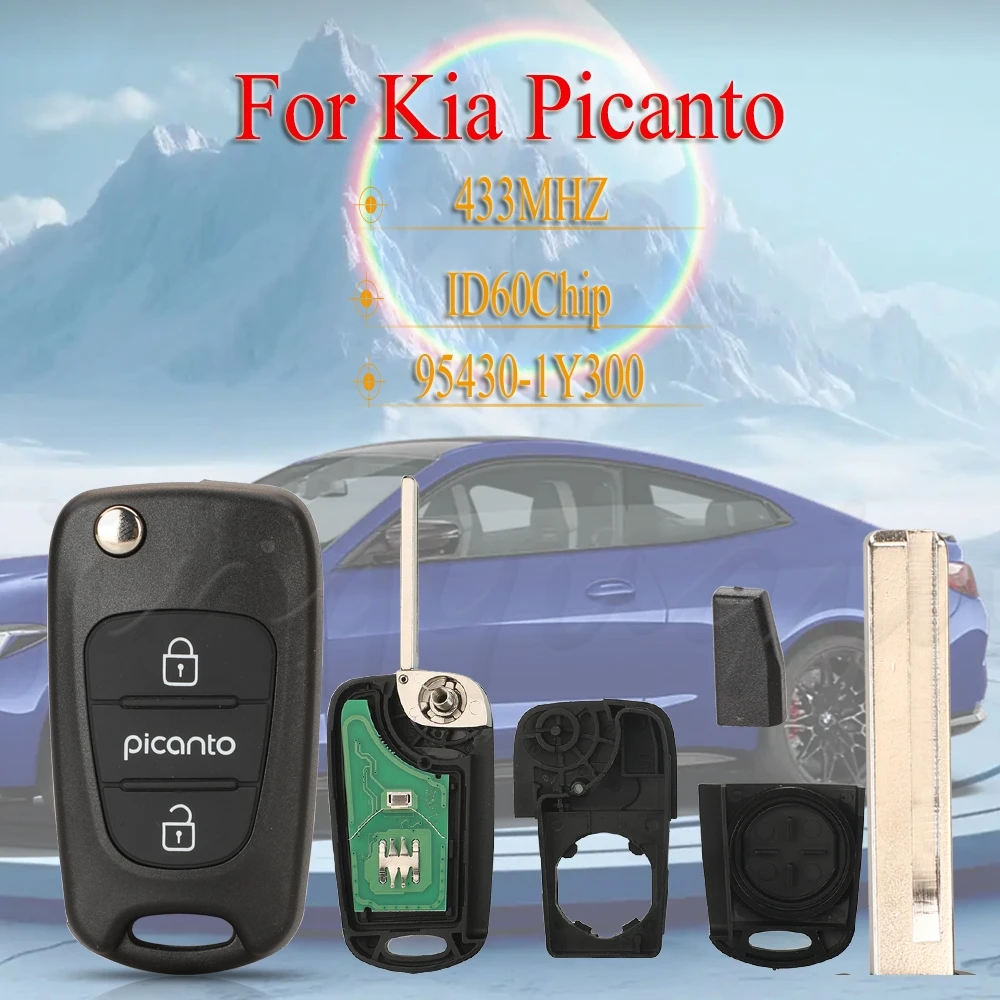 

Jingyuqin Новый продукт для Kia picanto 2011-2017, 3 кнопки, 433 МГц ID60, чип fccid: 95430-1Y300, складной автомобильный ключ с дистанционным управлением