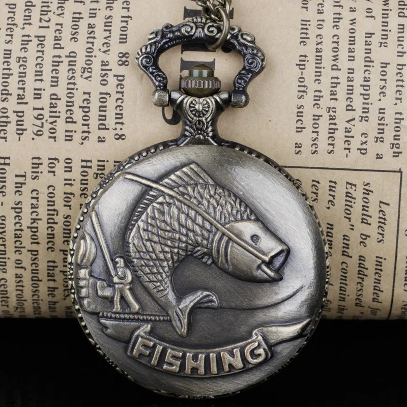 ساعات جيب كوارتز لصيد الأسماك Steampunk مع سلسلة ساعة فوب للرجال والنساء ساعة هدايا Reloj De Bolsillo