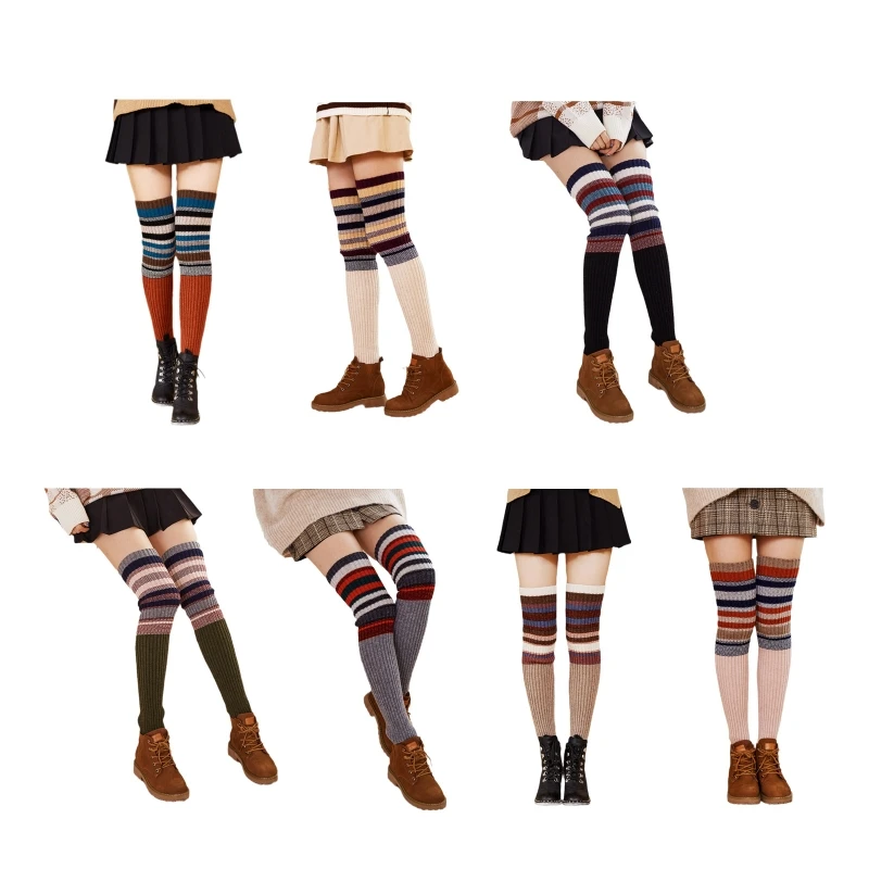 

Women Winter Warm Leg Warmers Fashion Striped High Knee Socks Boot Cuffs Girls Gift Gaiters Leggings Warmer Stockings