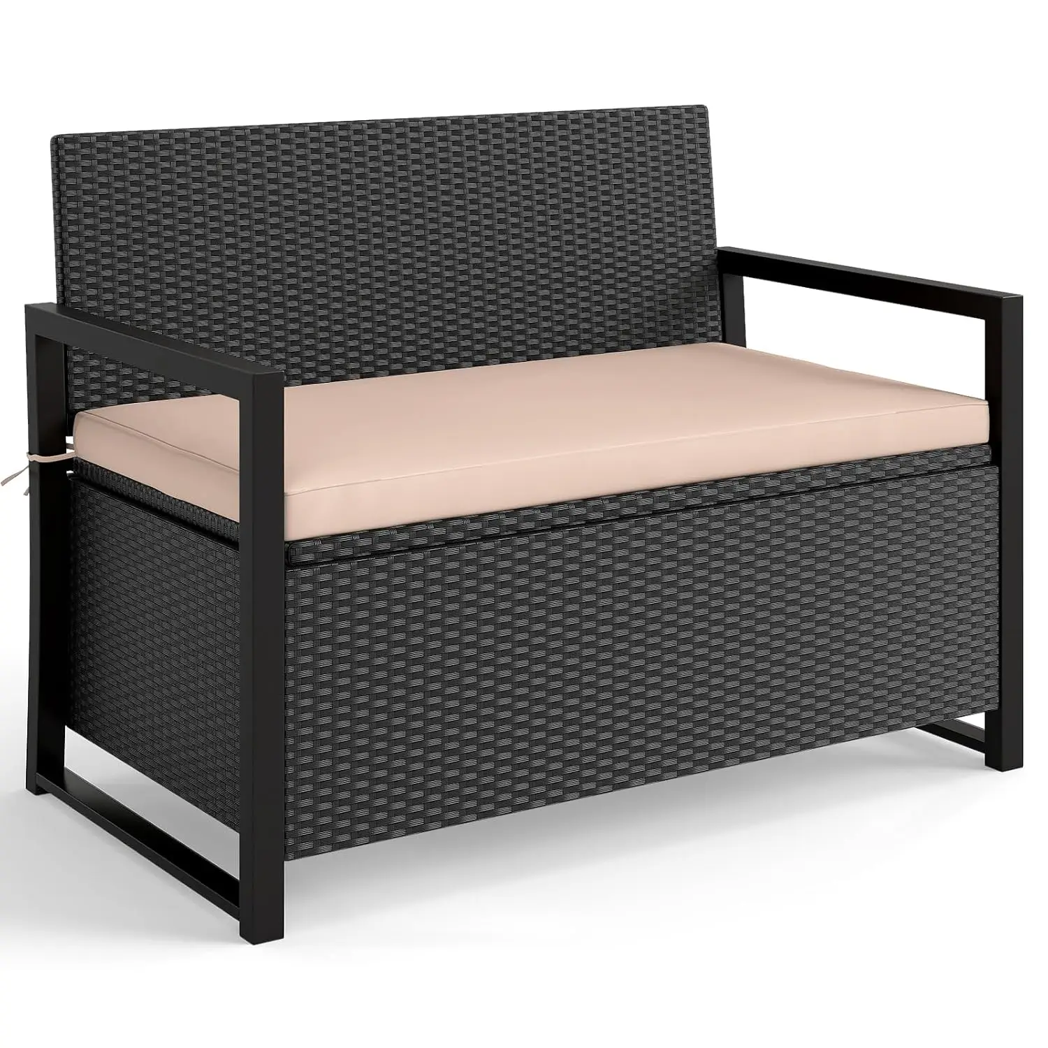 40 Gallon Rattan Outdoor Bench with Storage & Cushions