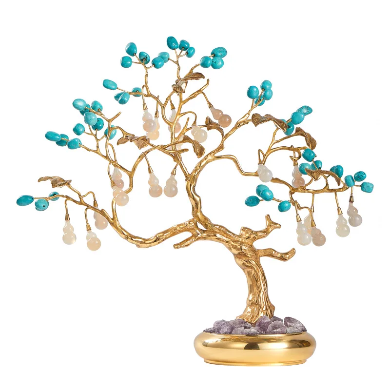 Turquoise money tree ornament for a new Chinese-style living room with light luxury
