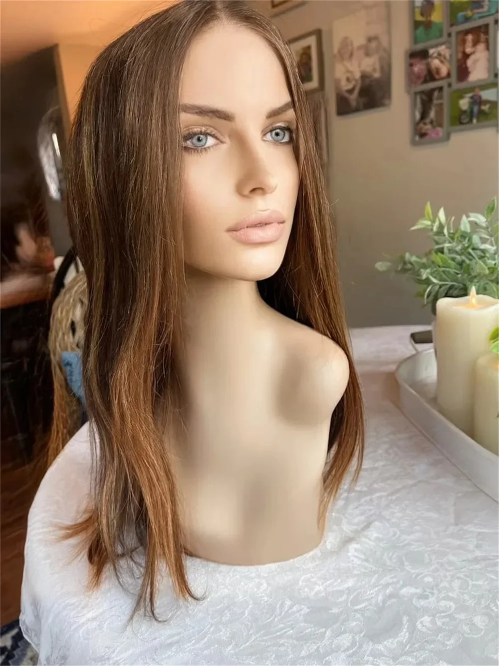 Long 26Inch Natural Brown Honey Blonde Straight 5x5 Silk Base Jewish Human Hair Wig Baby Hair HD Lace European Hair Preplucked