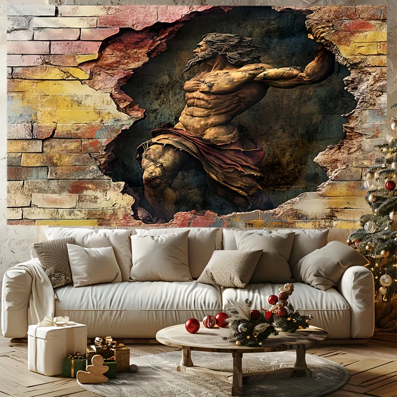 Epic Roman Warrior Muscle Man Art Tapestry Wall Hanging Vintage Brick Background Home Decor Poster