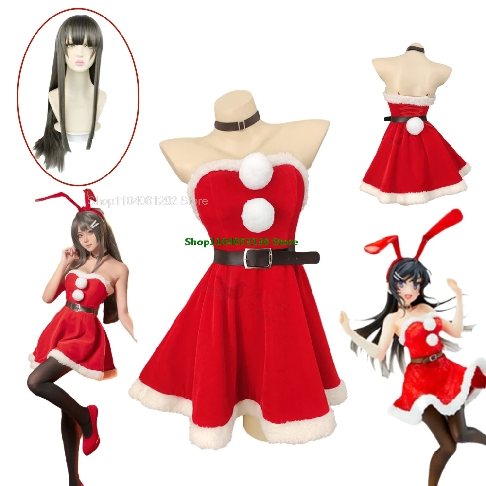 Anime Christmas Cosplay Sakurajima Mai Costume Costume Women Red Sexy Lolita Bunny Girl Rabbit Velvet Cos Woman Girls Halloween