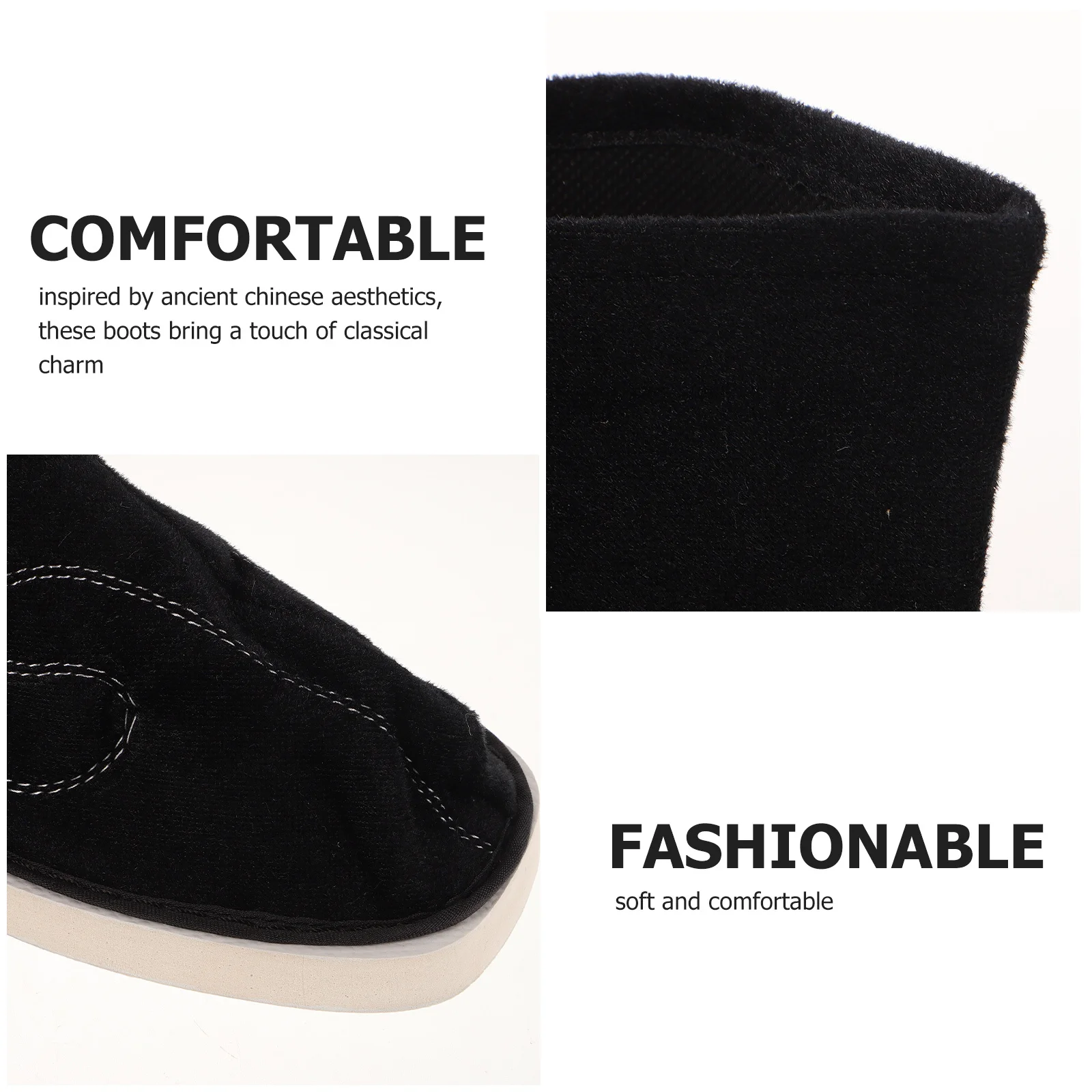 1 쌍 중국어 Hanfu 부츠 블랙 사이즈 38 중반 종아리 전통 신발 무대 공연을위한 미끄럼 방지 Pu 밑창 동양 댄스