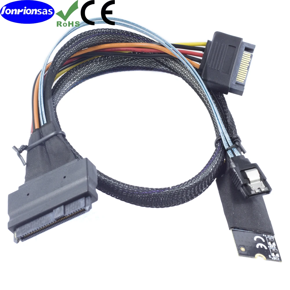 Плата M.2(M-Key) PCB до 2,55 NVMe U.2 SFF-8639 SDD с SATA 15P male и 7P SATA female cable