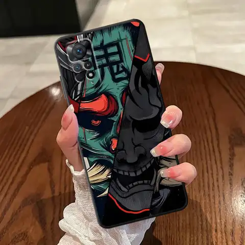 Case for Xiaomi Redmi Note 9 10 11 12 Pro 13 14 Pro Plus 7 8 10S 11s 9S 12s Black Soft Phone Cover Japan Samurai Oni Mask