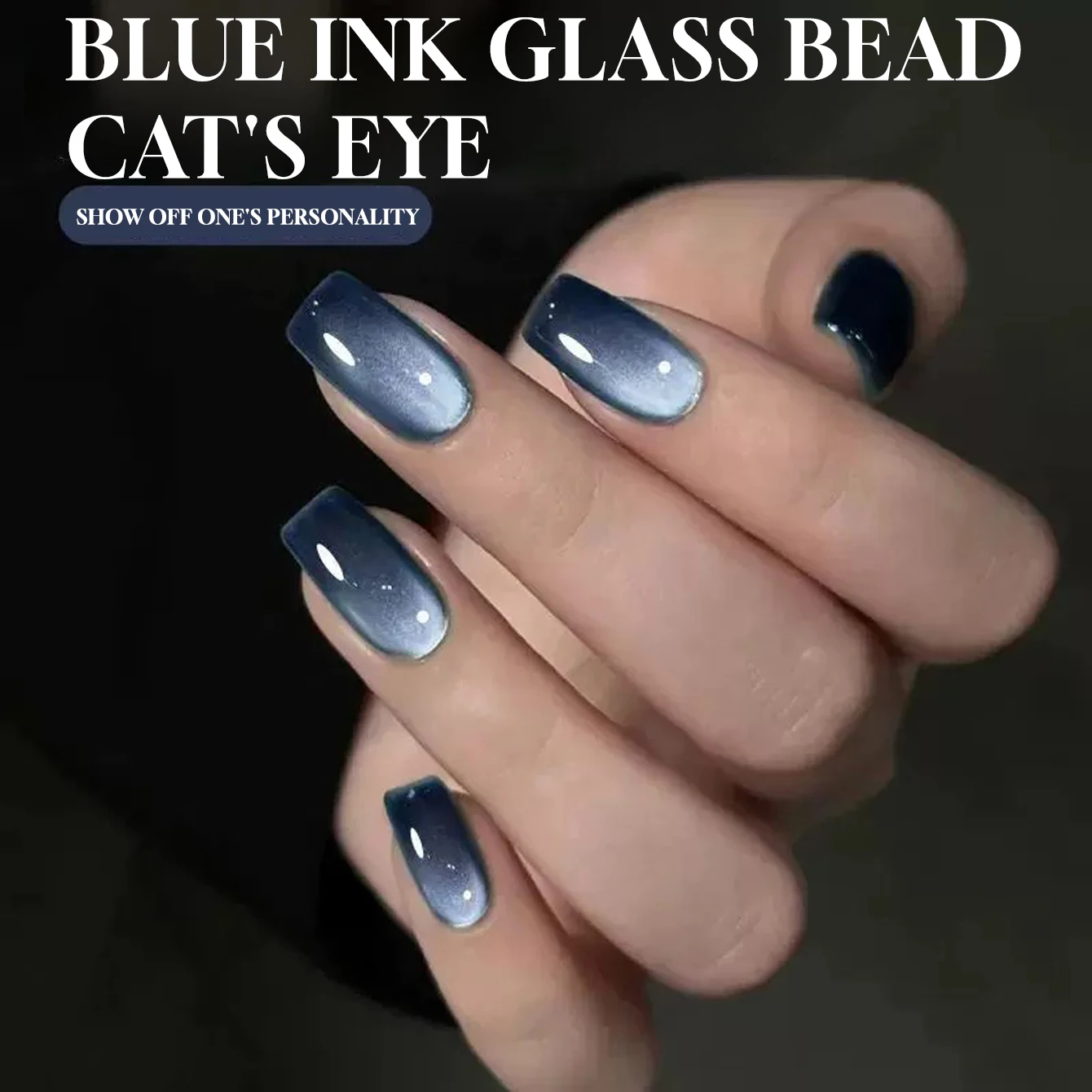 MIANEL 10ML 2026 New Blue Ink Glass Bead Cat Eye Gel Nail Polish, Shiny Blue & White Porcelain Light Bulb Cat Magnetic Nail Art