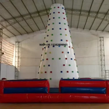 Kids Outdoor Interactive Rock Climbing Wall PVC Inflatable 6x6m with Blower Repair Kits Easy Setup for Commercial Rental Use