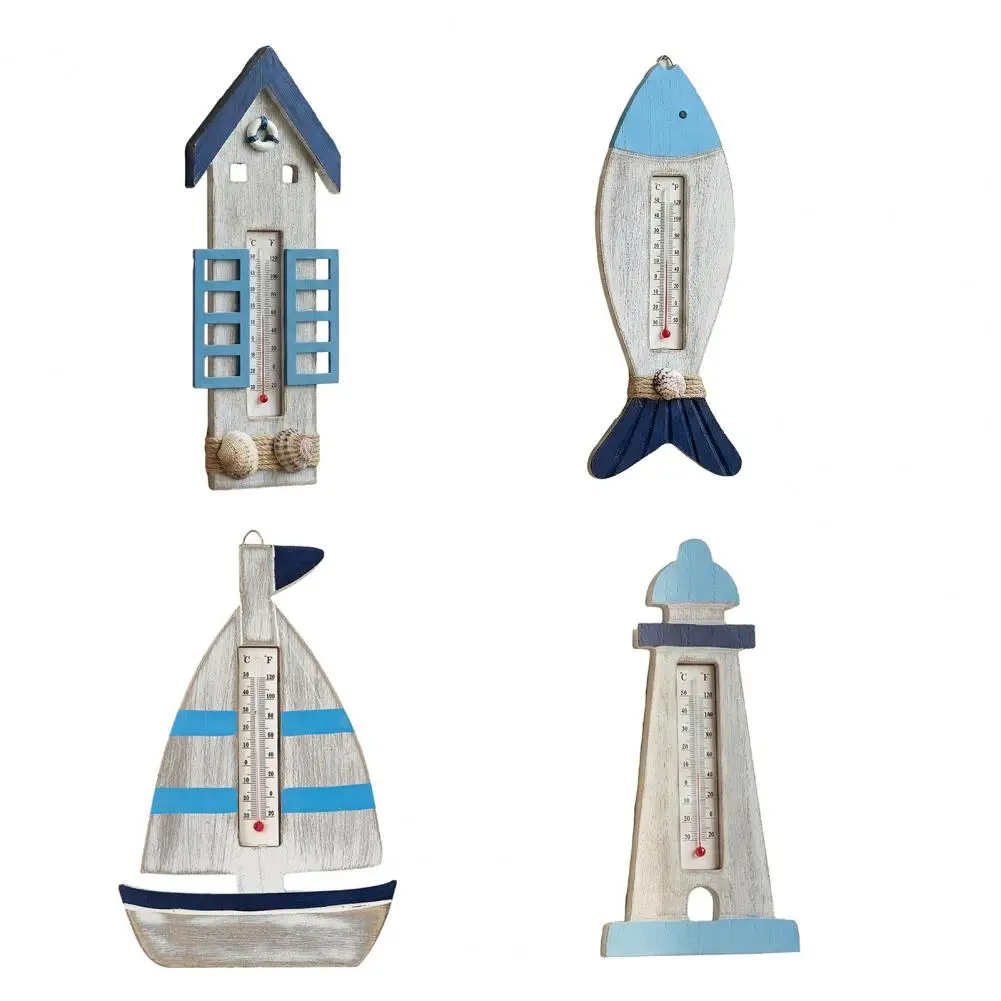

Wooden Coastal Wall Thermometer Decor Lighthouse/Sailboat Shaped Long-lasting Wall Art for Living Room Bedroom Hotel Hallway