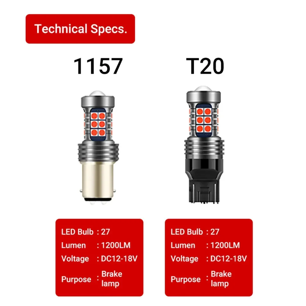 1pcs Red 1157/T20/1156 LED Strobe 5 Times Stop Bulbs Tail Blinking Light Turn Signal Lamp 27SMD Brake Light Driving Light - Image 6