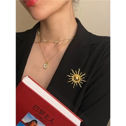 Fashion Retro Sun God Brooch for Women Men Sunflower Accessories Jewelry Broches Hijab Pins Scarf Buckles Plastron Jewelry