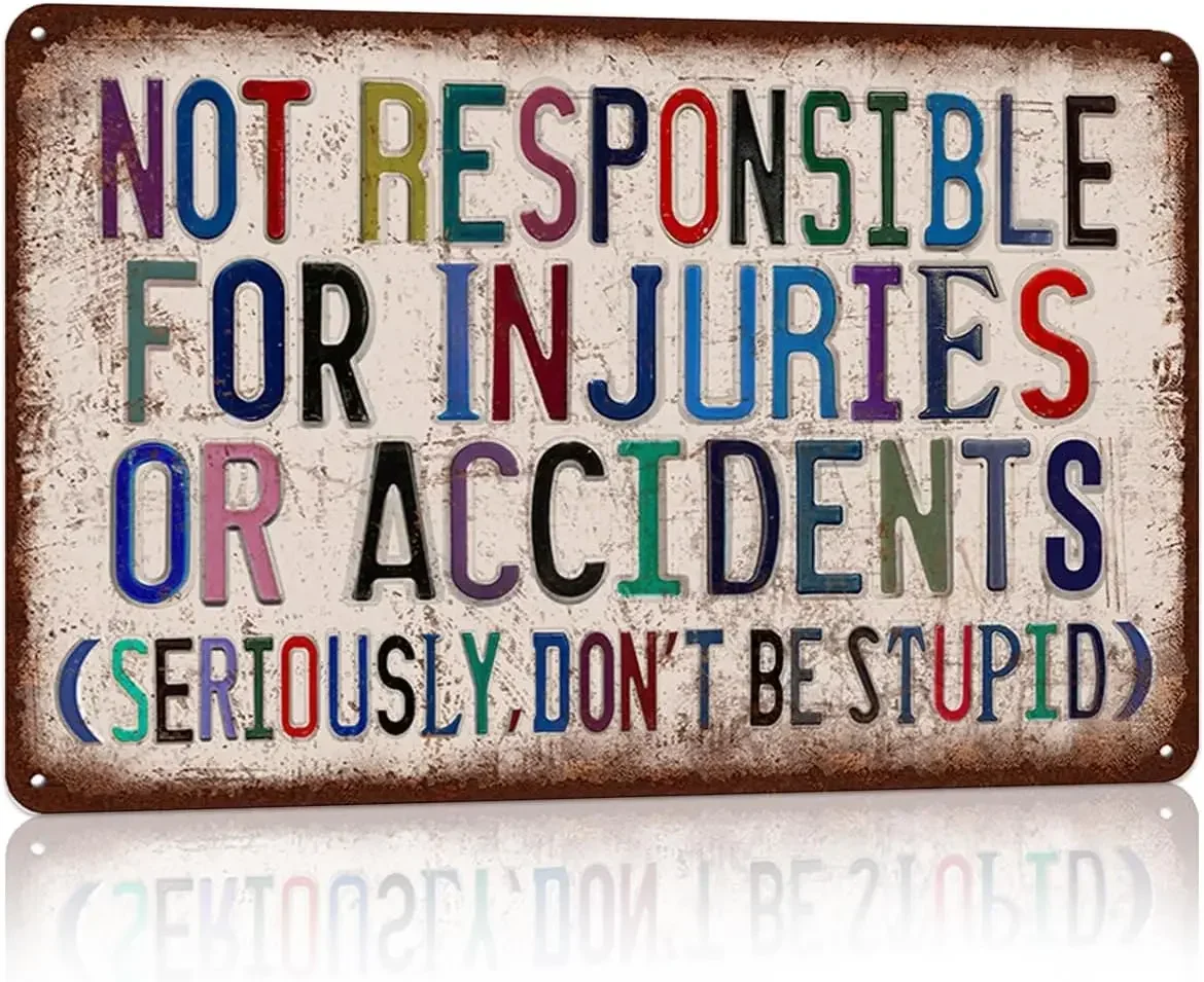 Vintage Man Cave Decor Funny Metal Tin Signs Garage Bar Wall Decorations - Not Responsible For Injuries Or Accidents(Seriously,D