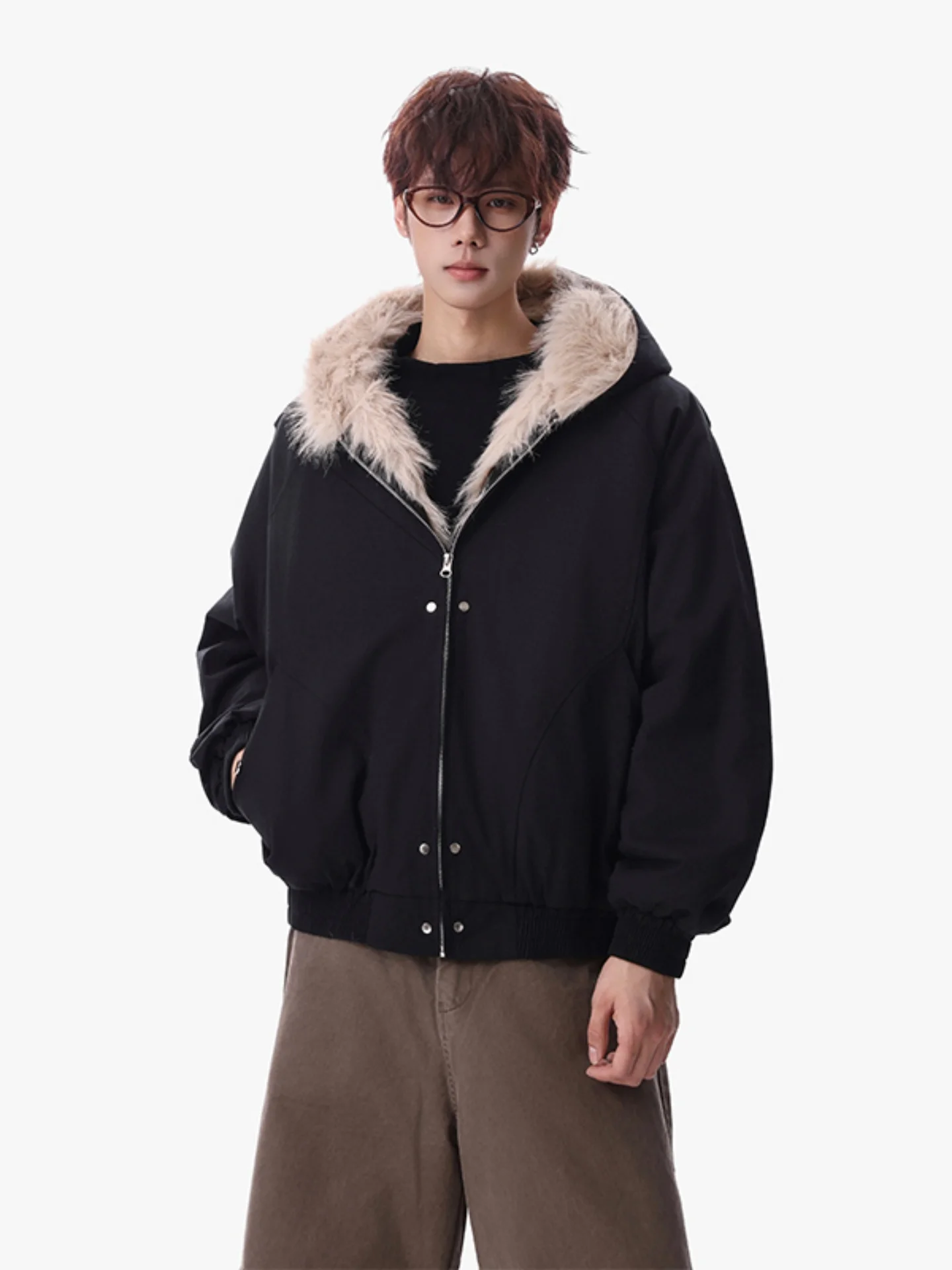 

Ретро-куртка в американском стиле с капюшоном и меховым воротником для мужчин, теплая повседневная молодежная зимняя куртка