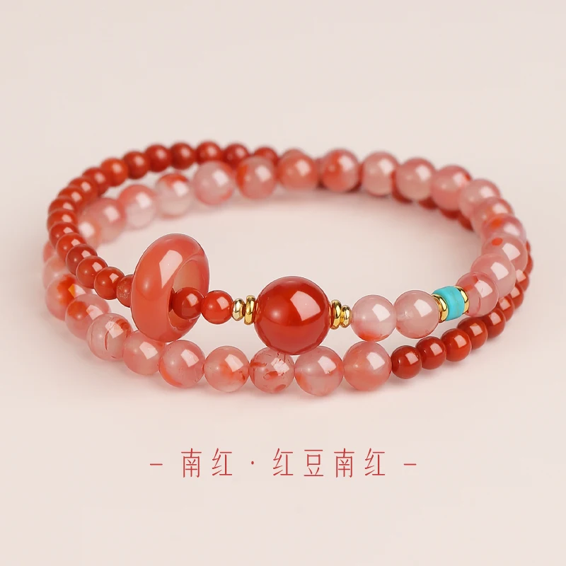 Putuo Mountain South Red Double Ring Bracelet Natural Crystal Stacked Bracelet