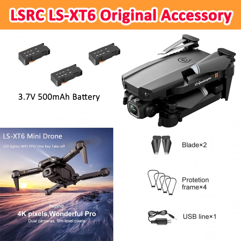 

LSRC LS-XT6 мини-Дрон Wifi FPV Квадрокоптер аксессуар 3,7 в 500 мАч батарея пропеллер защитная рамка USB зарядный кабель детали