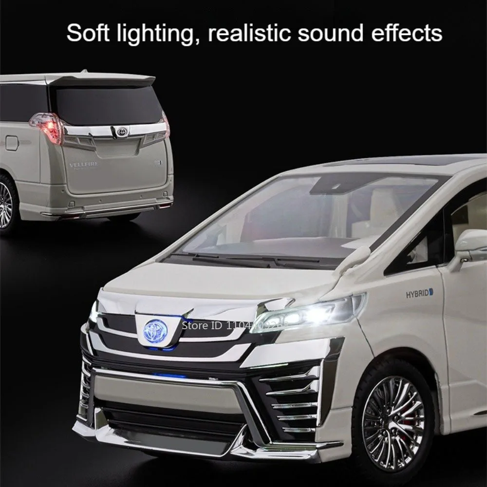 Vellfire – modèle MPV 1:18, grande échelle, portes de voiture jouet, lumière musicale ouverte, modèles de véhicules d'affaires en alliage moulé sous pression, cadeaux