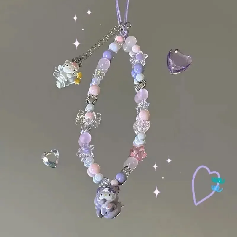 الوردي سانريو الملاك مرحبا كيتي مطرز سلسلة الهاتف فتاة القلب مزين سلسلة معلقة على ظهره الحبل Y2K لطيف ملحقات الهاتف #5