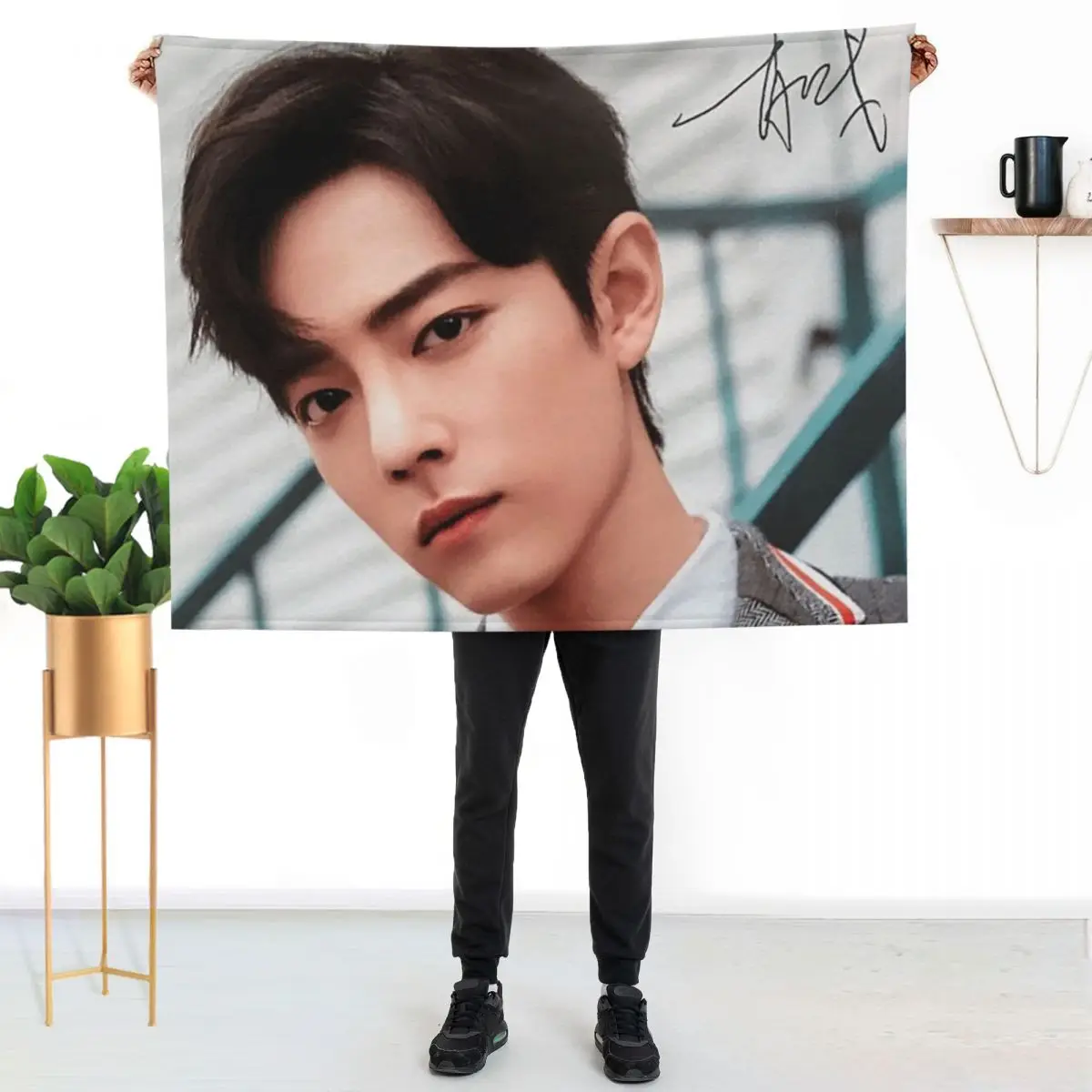 xiao zhan with signature Throw Blanket Hair Sofa Quilt Bed Fashionable Shaggy decorative Luxury Blankets