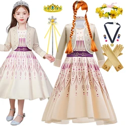 Princess Cosplay Anna Costume Dress for Kids Girl Cosplay Children Clothing Snow Queen Elsa 2 Dress Anna 2pcs Set for Birthday