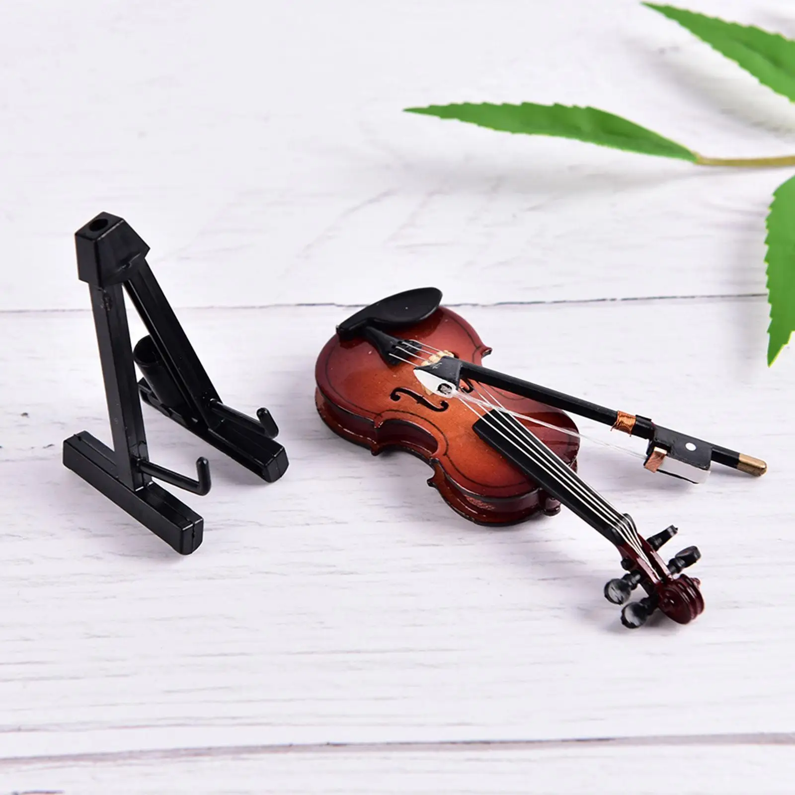 Wooden Miniature Violin Model Tiny Ornaments Musical Instruments Miniatures Desk Decor for Home Room Decoration