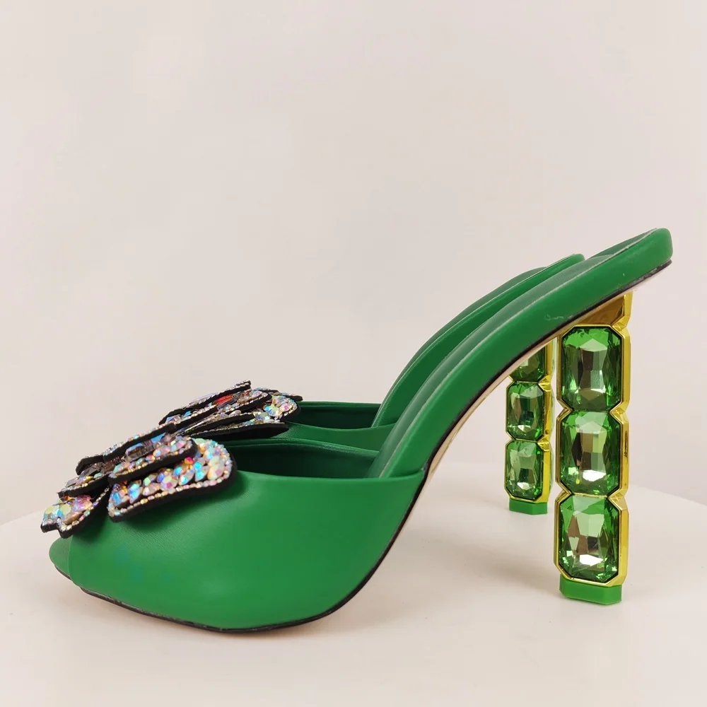 Strass Bogen Runde Kopf Mode High Heel Hausschuhe Schuhe Frauen Zapatos Mujer