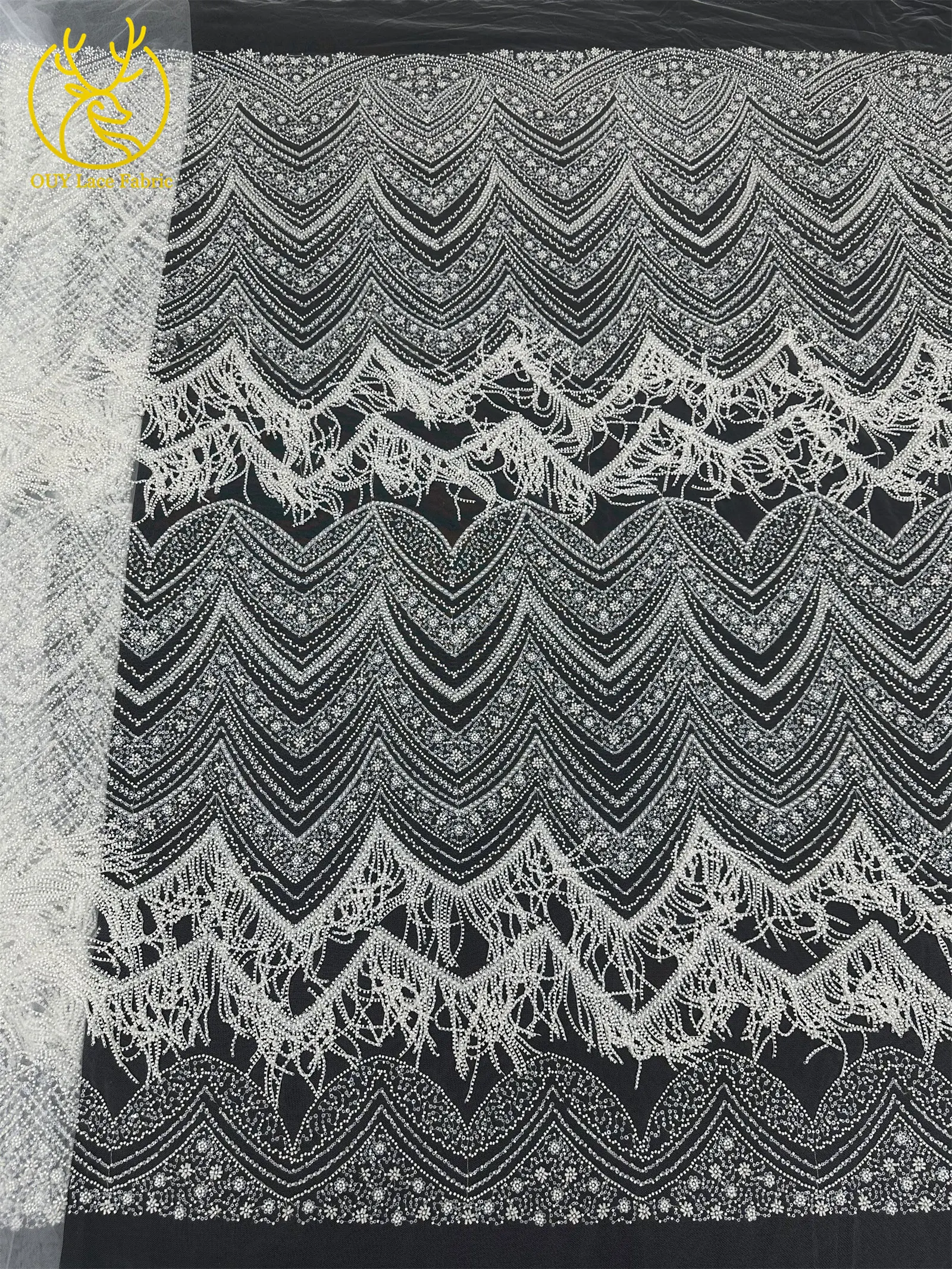 Hochwertiger 3D-Quasten-Perlen-Spitzenstoff, goldfarbener afrikanischer Perlen-Pailletten-Spitzenstoff, französische Tüllspitze für Hochzeitskleider, 5 Yards – Detail 24