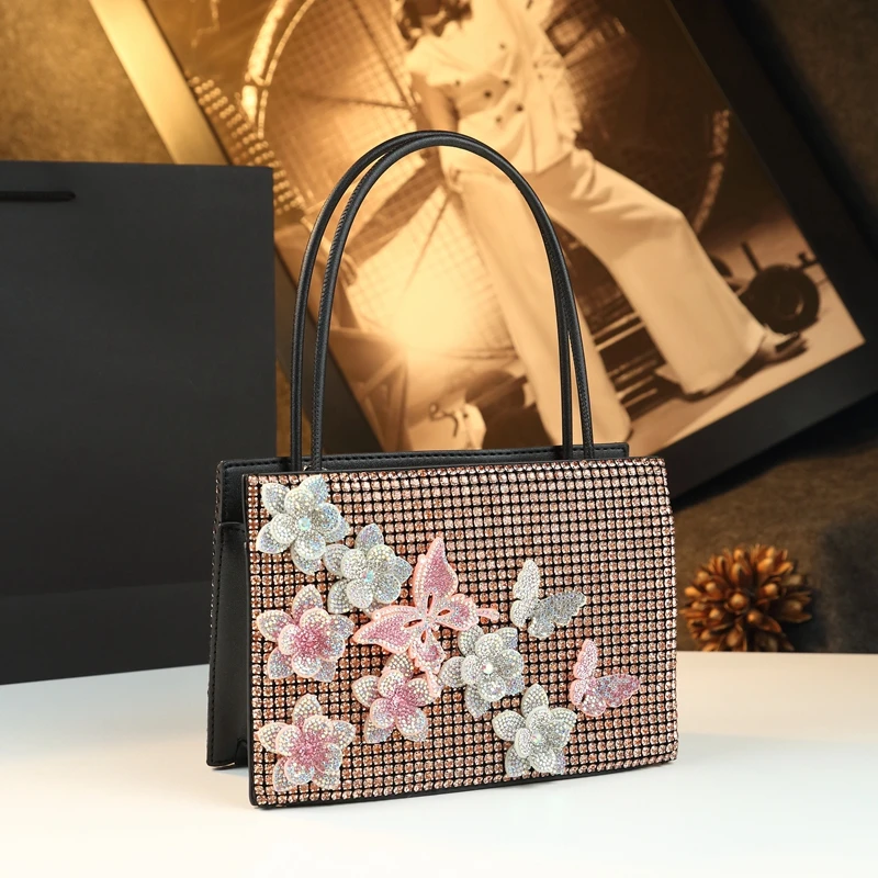 Luxury Fashion Diamonds Women Handbags Leather Small Shoulder Crossbody Bags Chain Evening Bags Flower