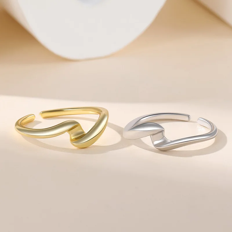 Dawn's Jewel S925 Silver Ring Female irregular water ripple opening Combination Opening Ring ins simple style jewelry anillos