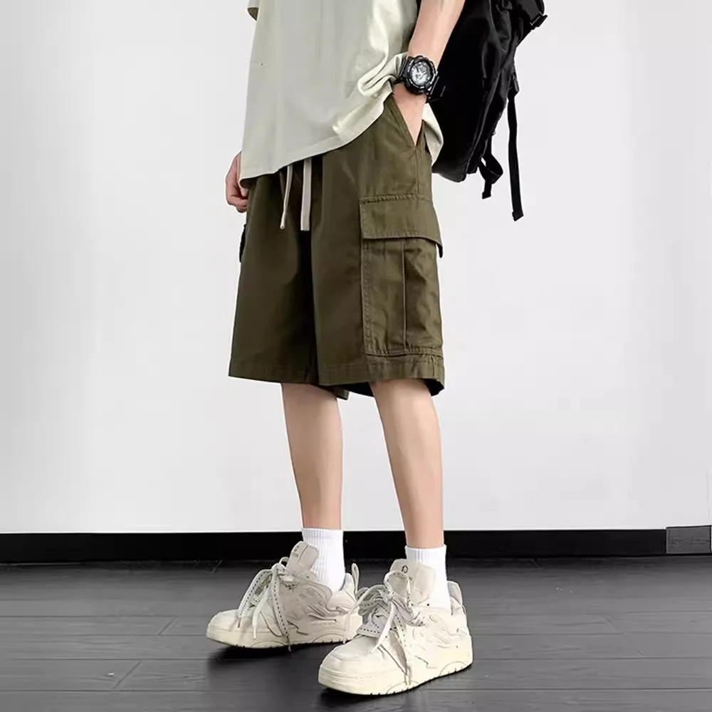 TRSYPHXM 2024 Shorts men's summer trend American military green work pants thin loose mid length casual straight cotton pants