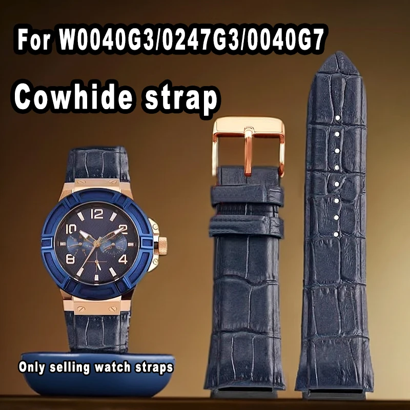 22mm Blue Cow Leather Watch Strap For GUESS W0040G3 W0247G3 W0040G7 Convex mouth Cowhide Watchband For Men's Wrist band Bracelet