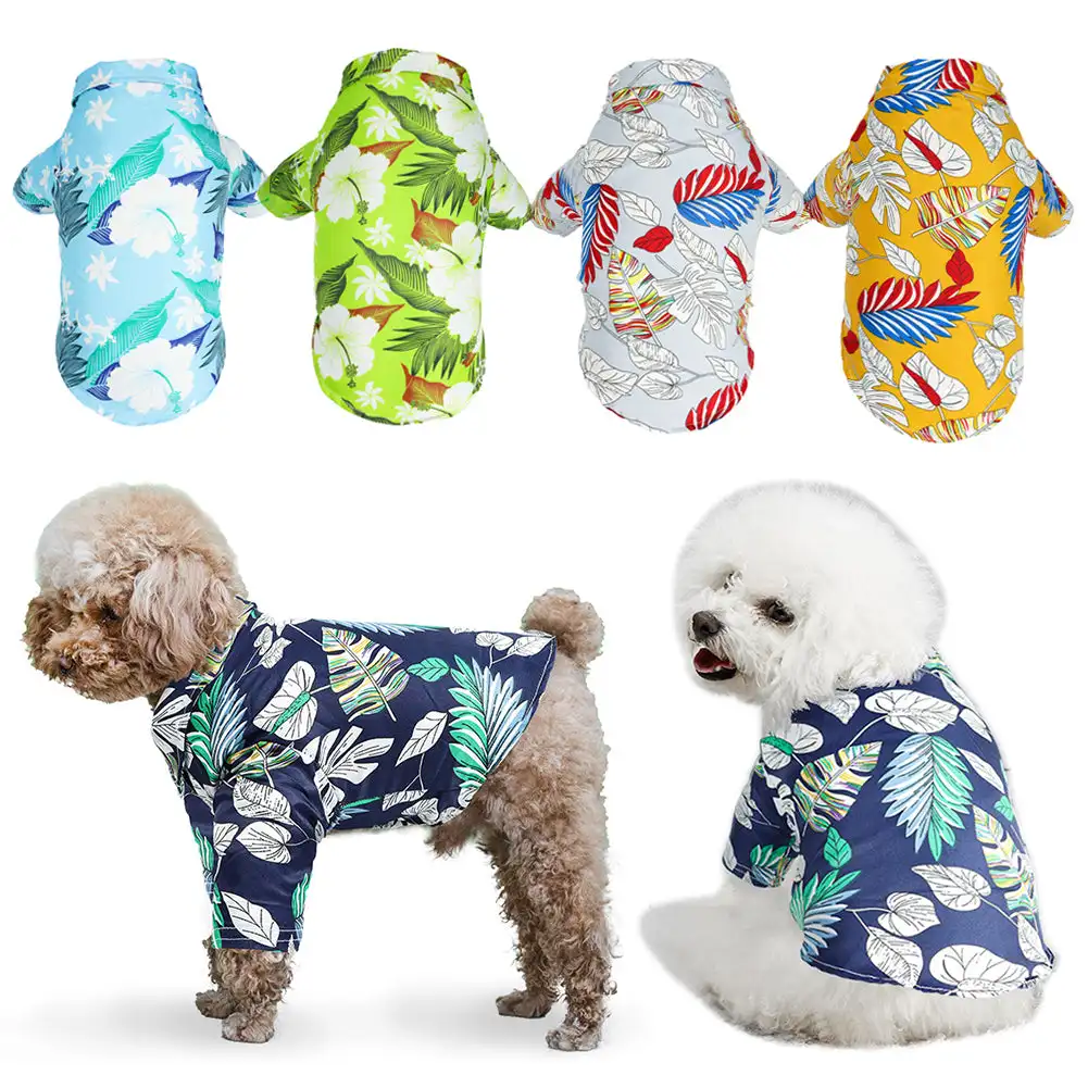 Summer Pet Dog Clothes Hawaiian Style Leaf Printed Beach Shirts for Puppy Small Large Cat Dog Chihuahua Costume Pet Clothing