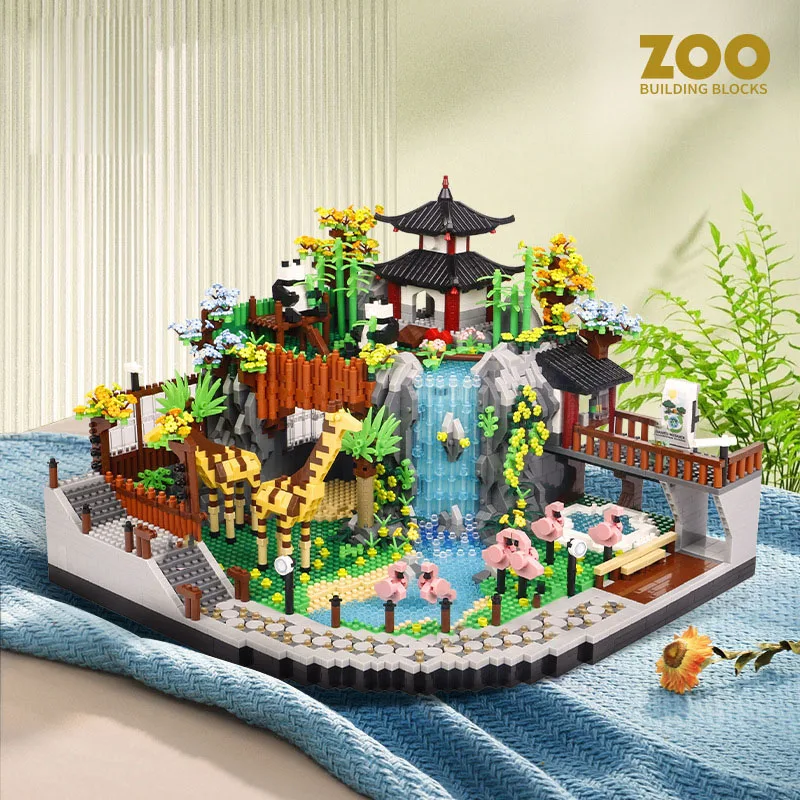 Creative City Street View Micro Diamond Block Desert Zoo Nanobrick Figure Architecture Model Building Brick Toys Colleciton