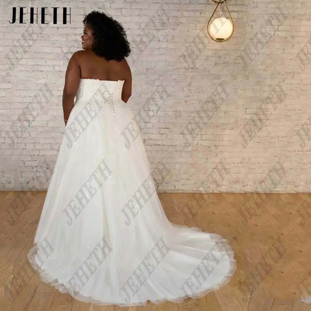 JEHETH Elegant Sleeveless Wedding Dresses Lace Up Sweetheart Bride Gowns Plus Size Lace Applique A-Line vestidos de novia