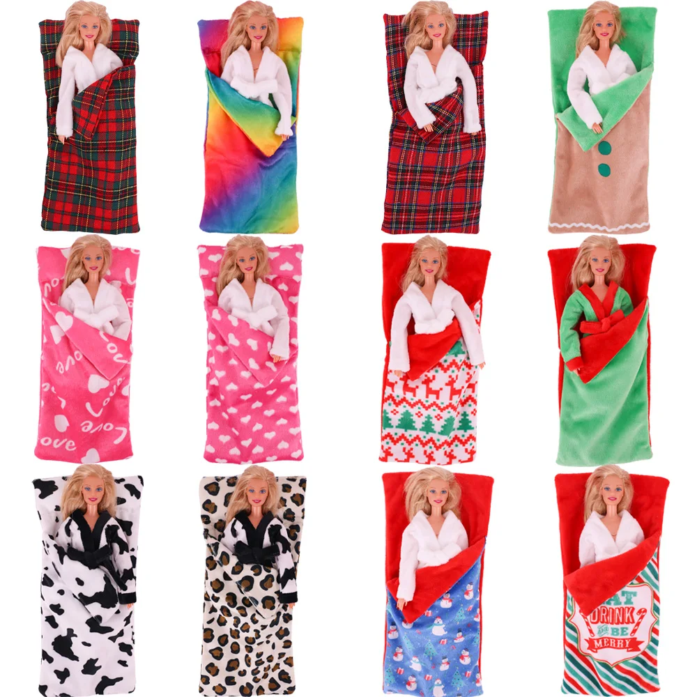 Fashion Christmas Product Plush Sleeping Bag Quilt Pajamas Designed For Barbiees Dolls Warm Sleeping Bag Pajamas Doll Accessorie