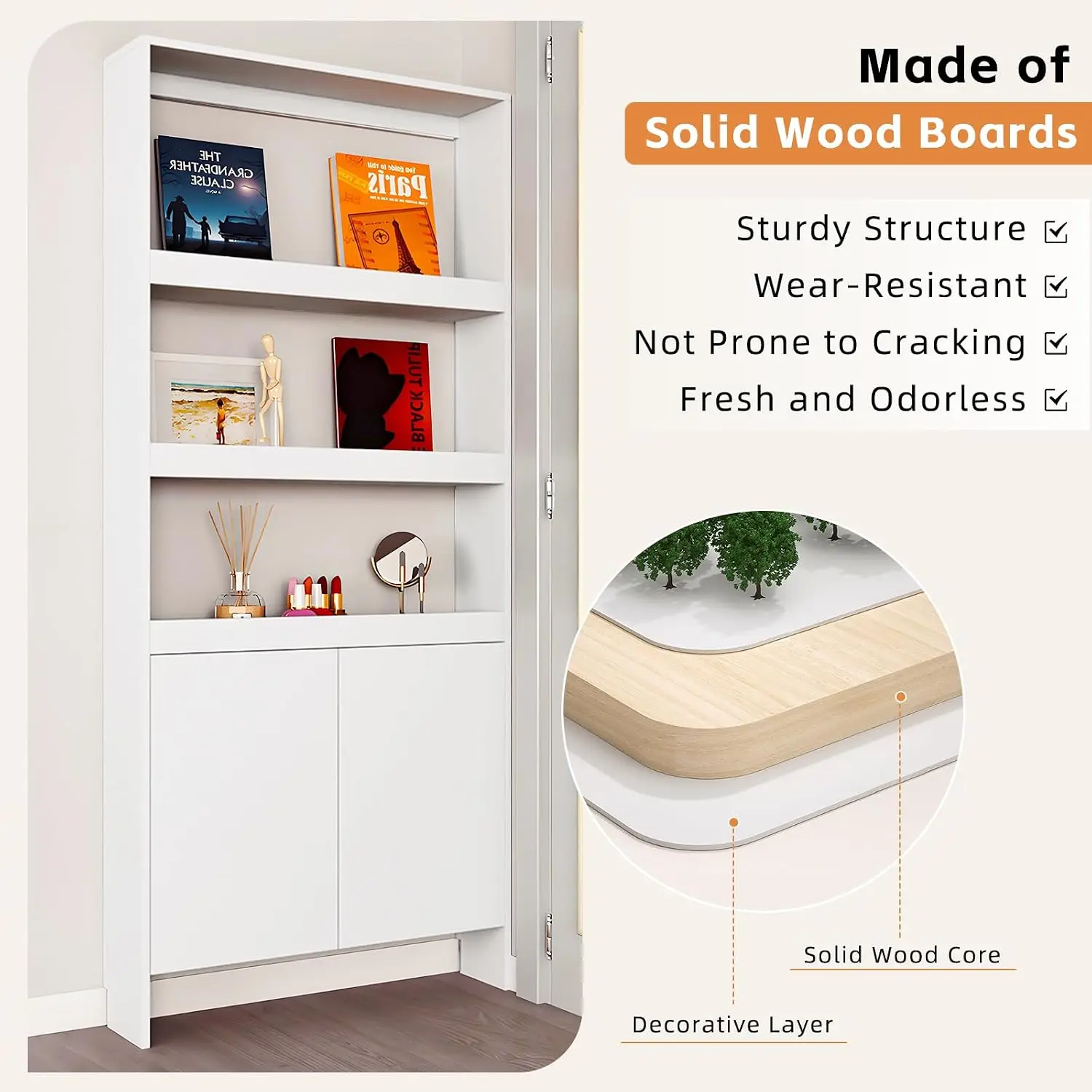 5-Shelf Wooden Bookcase with Storage & Privacy Doors for Bedroom Living Room, Customized