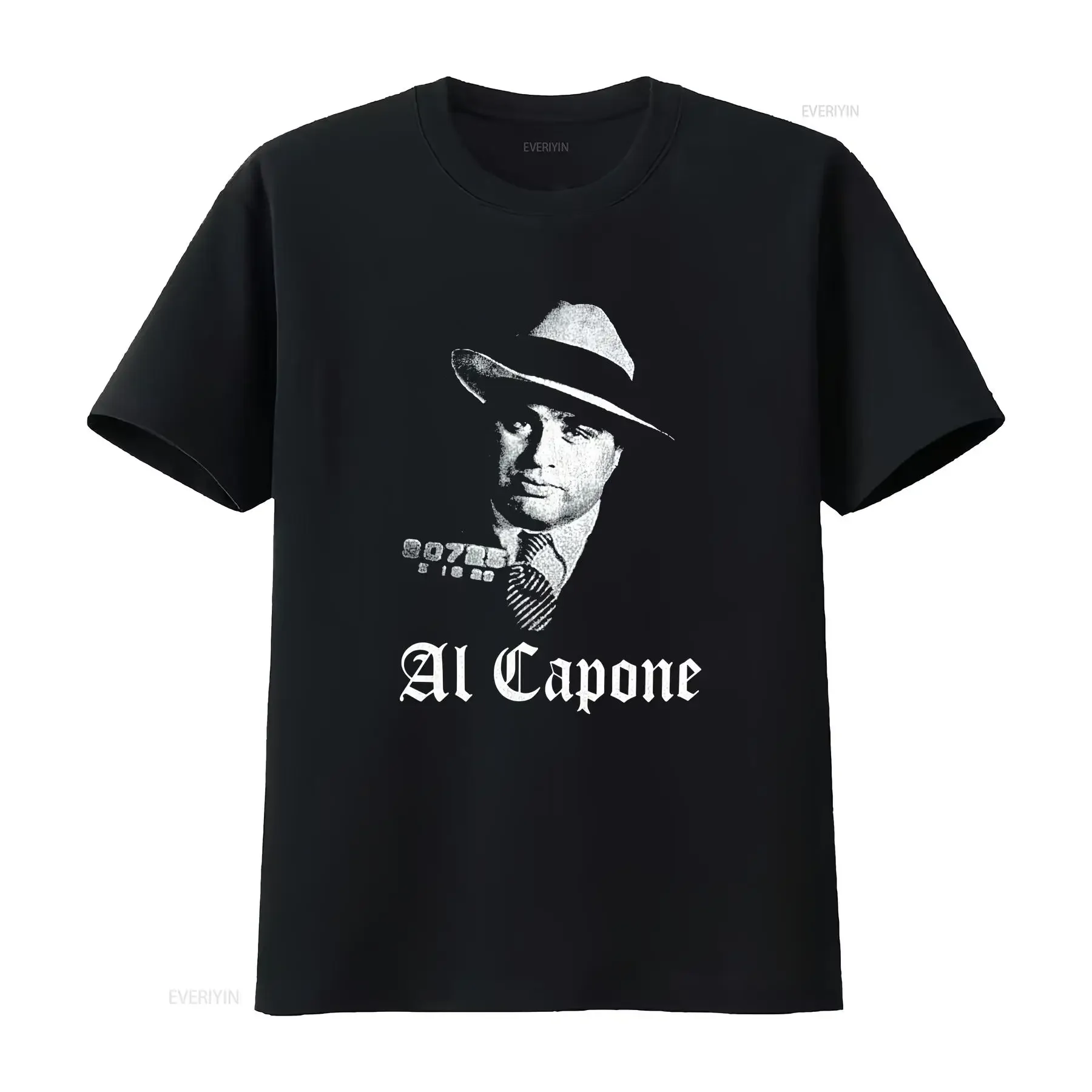 AL CAPONE 2000s Men's Black Crew Neck Cotton T Shirt Fruit Of The Loom Size M vintage Washed Comfortable Soft fashion