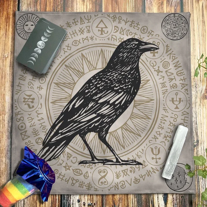 Altar Cloth Pagan Spirituality Witchcraft Astrology Oracle Card Mat Crow Dragonfly Butterfly Magical Runes Tarot Tablecloth