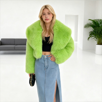 Women Green Faux Fur Coats Short Jackets Full Sleeve Coat Thick Y2k Streetwear Jacket Work Furry Outerwear Autumn Winter 2025