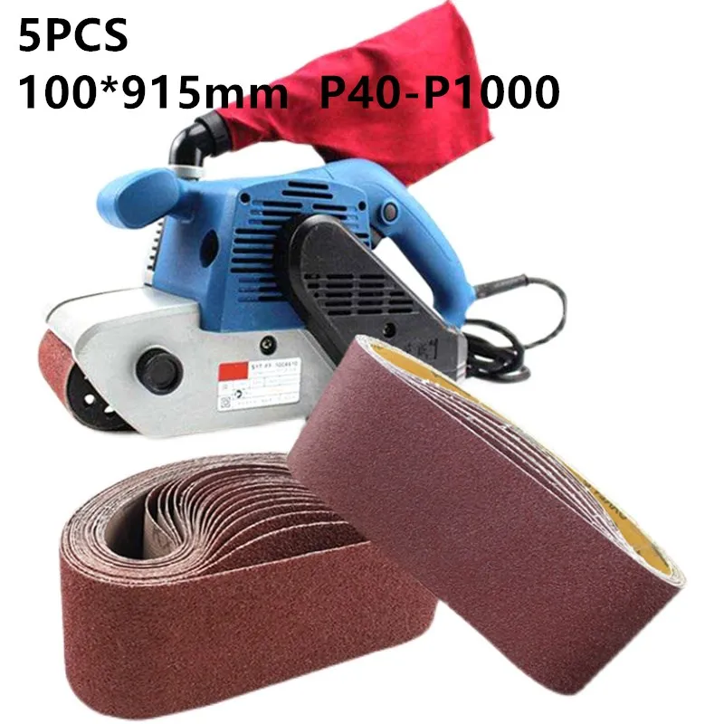 

5Pcs Sanding Belts 915*100mm 40-1000 Grit Assortment Metal Grinding Aluminium Bands Polisher Oxide Sander